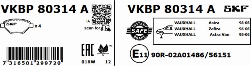 SKF VKBP 80314 A - Bremžu uzliku kompl., Disku bremzes autospares.lv