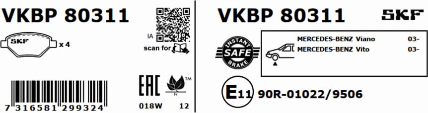 SKF VKBP 80311 - Bremžu uzliku kompl., Disku bremzes autospares.lv