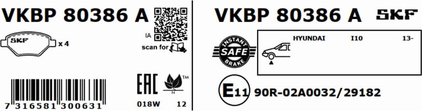 SKF VKBP 80386 A - Bremžu uzliku kompl., Disku bremzes www.autospares.lv