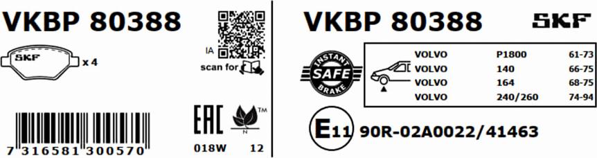 SKF VKBP 80388 - Bremžu uzliku kompl., Disku bremzes www.autospares.lv