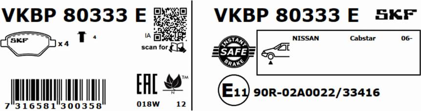 SKF VKBP 80333 E - Bremžu uzliku kompl., Disku bremzes www.autospares.lv