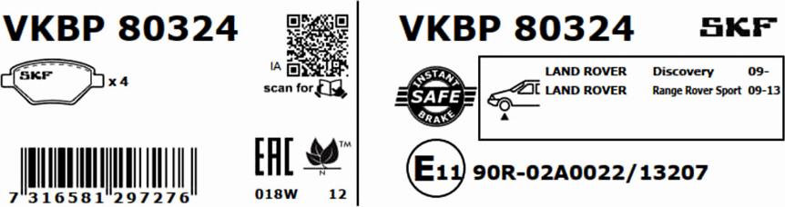 SKF VKBP 80324 - Brake Pad Set, disc brake www.autospares.lv