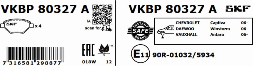 SKF VKBP 80327 A - Bremžu uzliku kompl., Disku bremzes www.autospares.lv