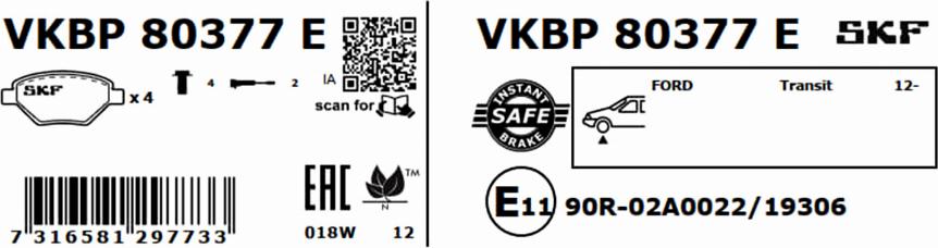 SKF VKBP 80377 E - Bremžu uzliku kompl., Disku bremzes www.autospares.lv