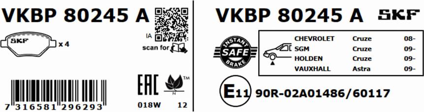 SKF VKBP 80245 A - Bremžu uzliku kompl., Disku bremzes www.autospares.lv