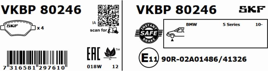 SKF VKBP 80246 - Bremžu uzliku kompl., Disku bremzes www.autospares.lv