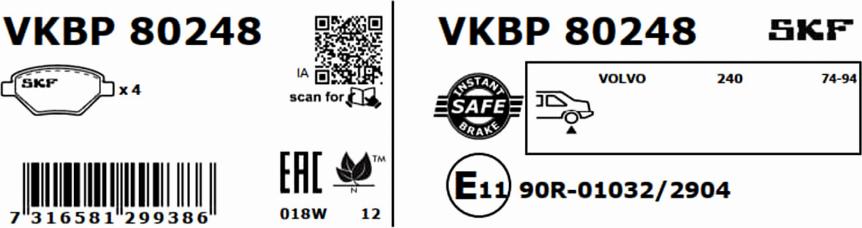 SKF VKBP 80248 - Brake Pad Set, disc brake www.autospares.lv