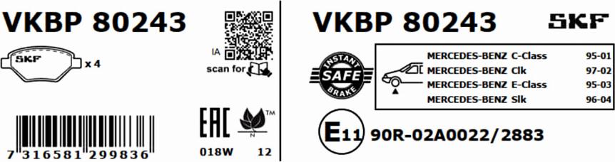 SKF VKBP 80243 - Bremžu uzliku kompl., Disku bremzes www.autospares.lv