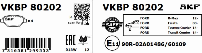 SKF VKBP 80202 - Bremžu uzliku kompl., Disku bremzes www.autospares.lv