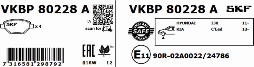 SKF VKBP 80228 A - Bremžu uzliku kompl., Disku bremzes www.autospares.lv