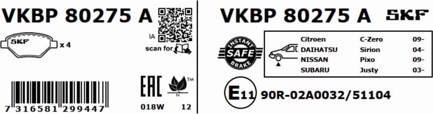 SKF VKBP 80275 A - Bremžu uzliku kompl., Disku bremzes autospares.lv