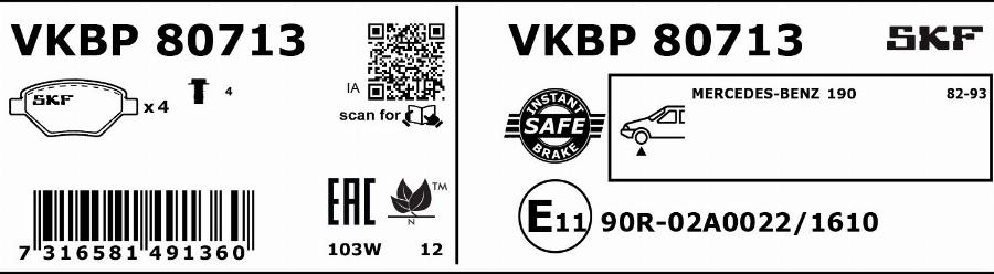 SKF VKBP 80713 - Bremžu uzliku kompl., Disku bremzes www.autospares.lv