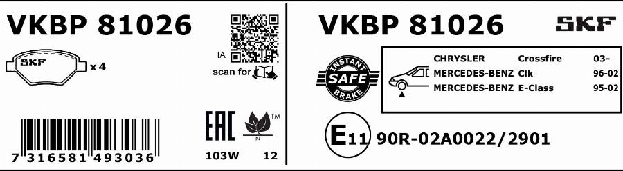 SKF VKBP 81026 - Bremžu uzliku kompl., Disku bremzes www.autospares.lv