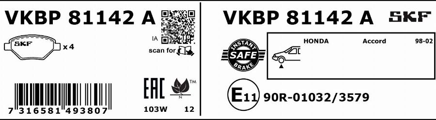 SKF VKBP 81142 A - Bremžu uzliku kompl., Disku bremzes www.autospares.lv