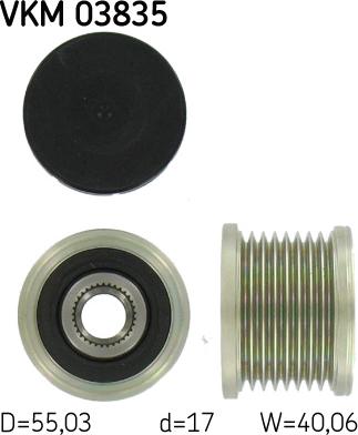 SKF VKM 03835 - Pulley, alternator, freewheel clutch www.autospares.lv