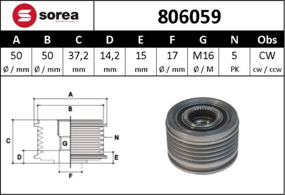 SNRA 806059 - Шкив генератора, муфта www.autospares.lv