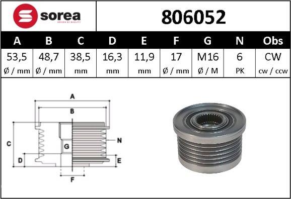 SNRA 806052 - Шкив генератора, муфта www.autospares.lv