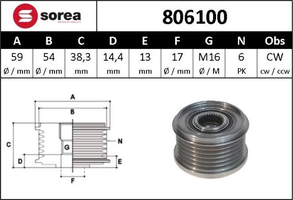 SNRA 806100 - Pulley, alternator, freewheel clutch www.autospares.lv