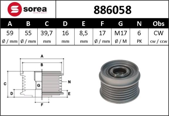 SNRA 886058 - Pulley, alternator, freewheel clutch www.autospares.lv