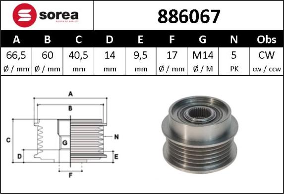 SNRA 886067 - Шкив генератора, муфта www.autospares.lv