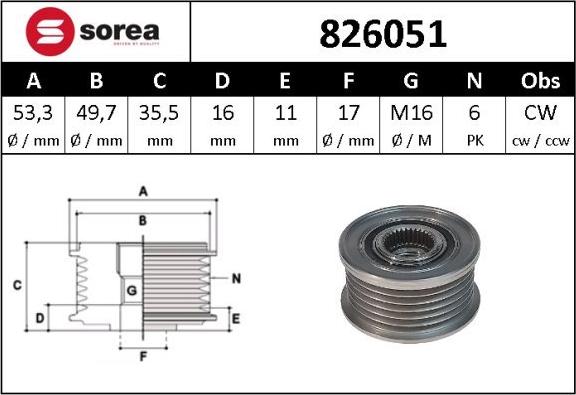 SNRA 826051 - Шкив генератора, муфта www.autospares.lv