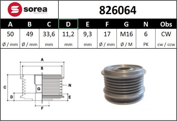 SNRA 826064 - Piedziņas skriemelis, Ģenerators www.autospares.lv