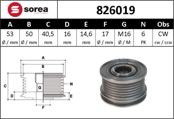 SNRA 826019 - Piedziņas skriemelis, Ģenerators autospares.lv