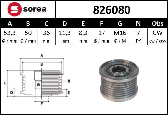 SNRA 826080 - Piedziņas skriemelis, Ģenerators autospares.lv