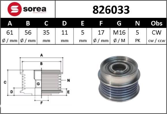 SNRA 826033 - Шкив генератора, муфта www.autospares.lv