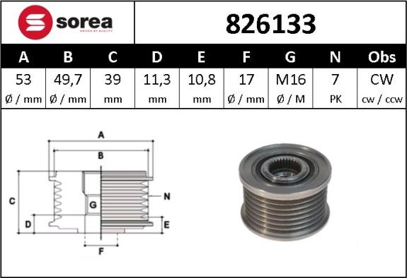 SNRA 826133 - Шкив генератора, муфта www.autospares.lv