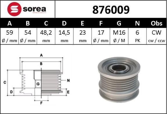 SNRA 876009 - Шкив генератора, муфта www.autospares.lv