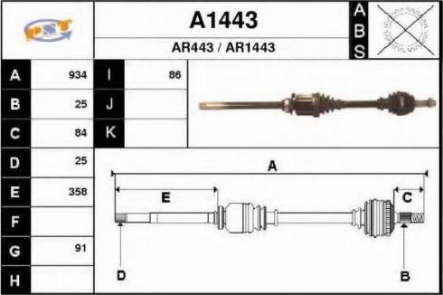 SNRA A1443 - Piedziņas vārpsta www.autospares.lv