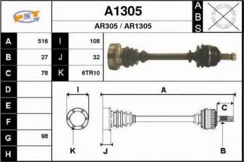 SNRA A1305 - Piedziņas vārpsta www.autospares.lv