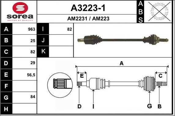 SNRA A3223-1 - Piedziņas vārpsta www.autospares.lv