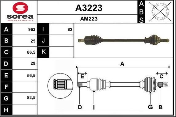 SNRA A3223 - Piedziņas vārpsta www.autospares.lv