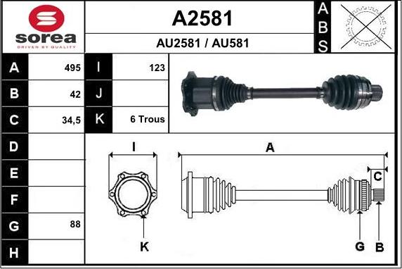 SNRA A2581 - Piedziņas vārpsta autospares.lv