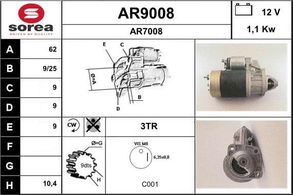 SNRA AR9008 - Starter www.autospares.lv