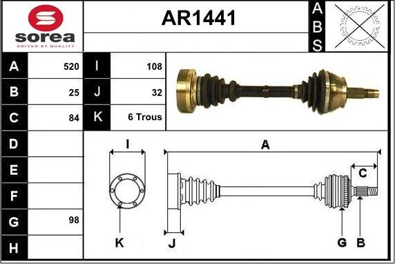 SNRA AR1441 - Piedziņas vārpsta www.autospares.lv