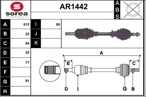 SNRA AR1442 - Piedziņas vārpsta www.autospares.lv