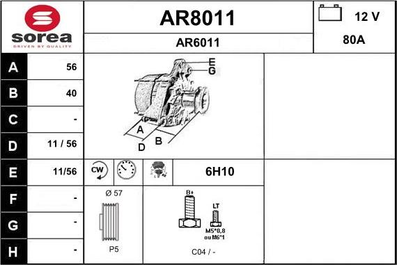 SNRA AR8011 - Alternator www.autospares.lv