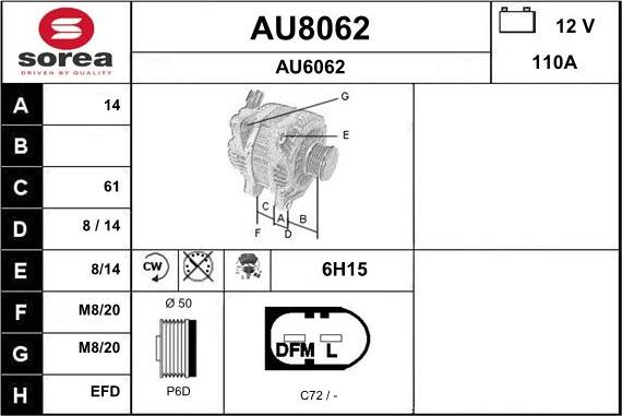 SNRA AU8062 - Alternator www.autospares.lv