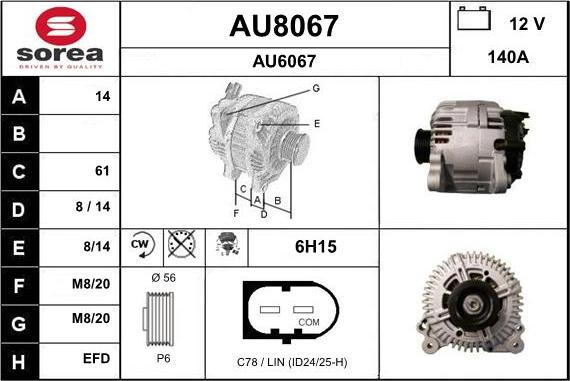 SNRA AU8067 - Alternator www.autospares.lv