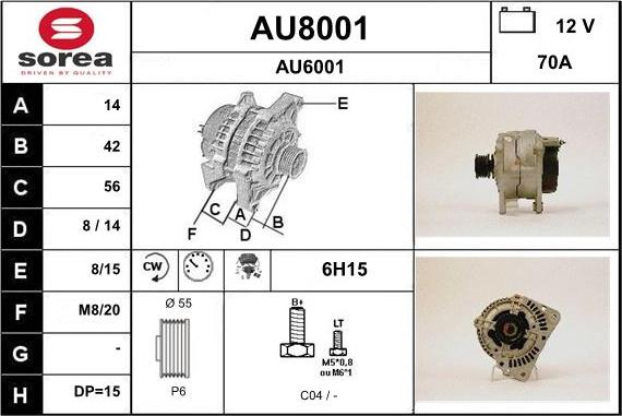 SNRA AU8001 - Alternator www.autospares.lv