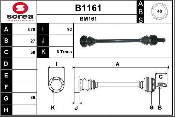 SNRA B1161 - Piedziņas vārpsta autospares.lv