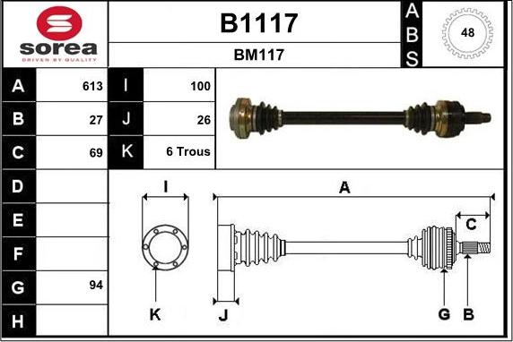 SNRA B1117 - Piedziņas vārpsta autospares.lv