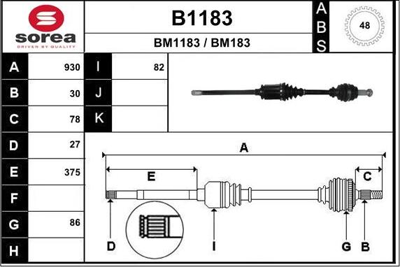 SNRA B1183 - Piedziņas vārpsta www.autospares.lv