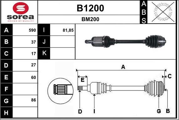 SNRA B1200 - Piedziņas vārpsta autospares.lv