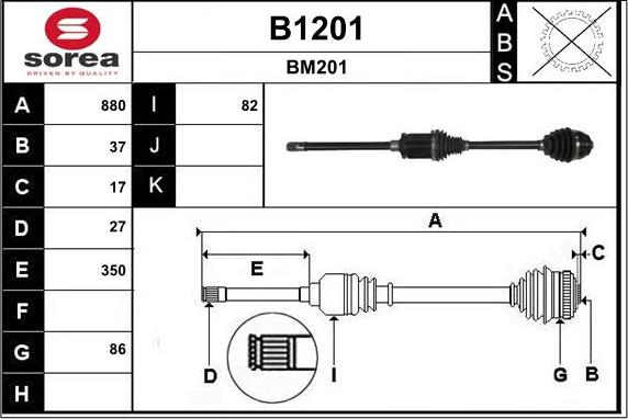 SNRA B1201 - Piedziņas vārpsta autospares.lv