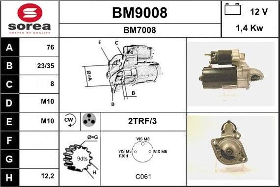 SNRA BM9008 - Starteris www.autospares.lv