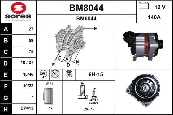 SNRA BM8044 - Alternator www.autospares.lv